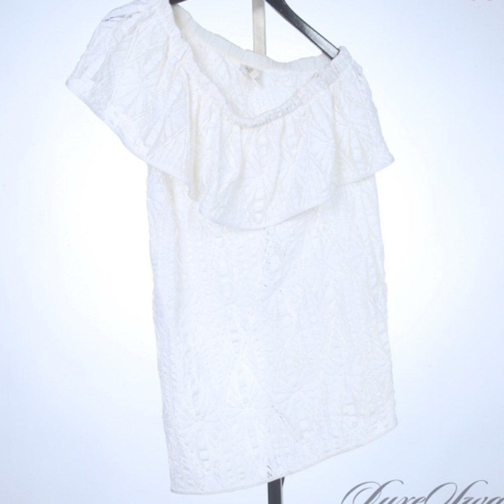 Milly Cabana ivory lace stretch one shoulder ruffle vacation dress